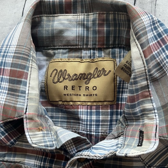 Wrangler retro boys plaid snap long sleeve western shirt - Picture 7 of 14